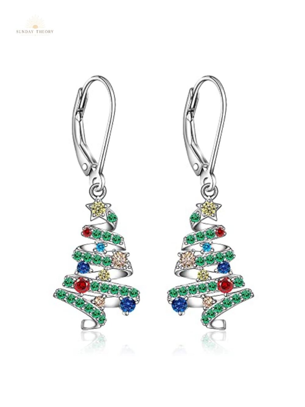 Christmas Tree Earrings for Women 925 Sterling Silver Dangle Drop Cute Holiday
